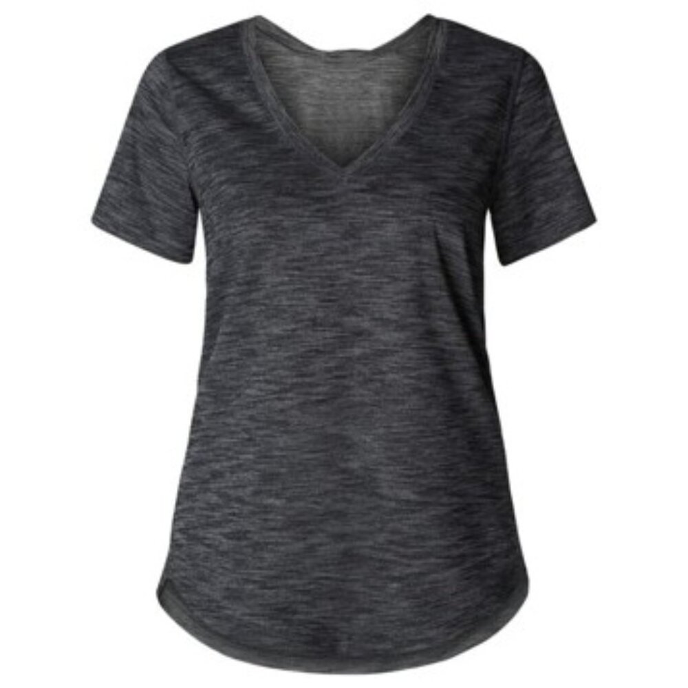 Lululemon What the Sport V-Neck Tee Shirt T-Shirt Heathered Black Sz Medium? EUC